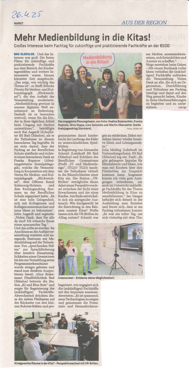 Mehr Medienbildung in die Kitas! Berufliche Schule des Kreises Stormarn in Bad Oldesloe Mehr Medienbildung in die Kitas!