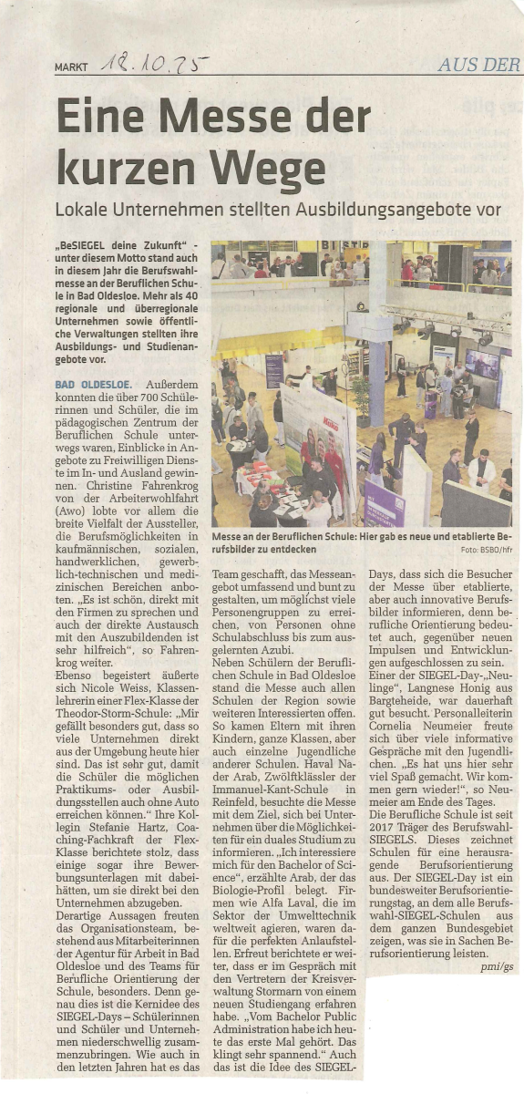 Eine Messe der kurzen Wege Berufliche Schule des Kreises Stormarn in Bad Oldesloe Eine Messe der kurzen Wege